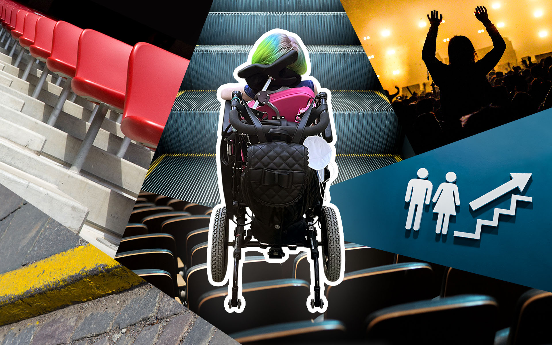 A collage demonstrates the need for accessibility in concert venues.